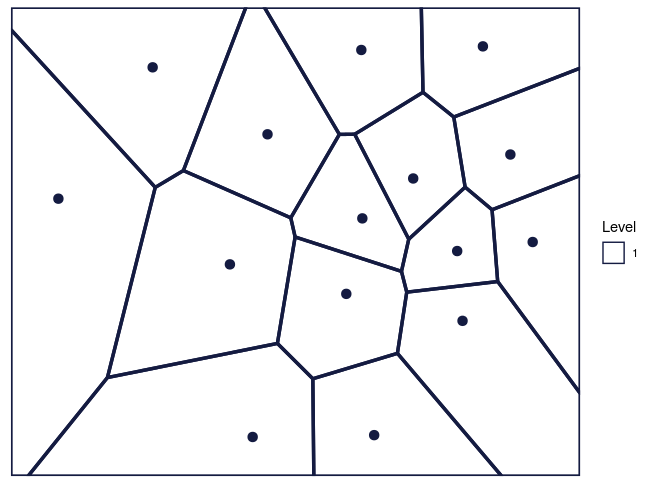 Figure 2: The Voronoi tessellation for level 1 shown for the 15 cells in the dataset ’computers’